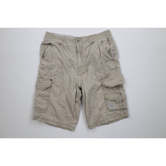 Vintage Y2K Billabong Surfing Mens 32 Distressed Spell Out Cargo Shorts Beige - Picture 1 of 16
